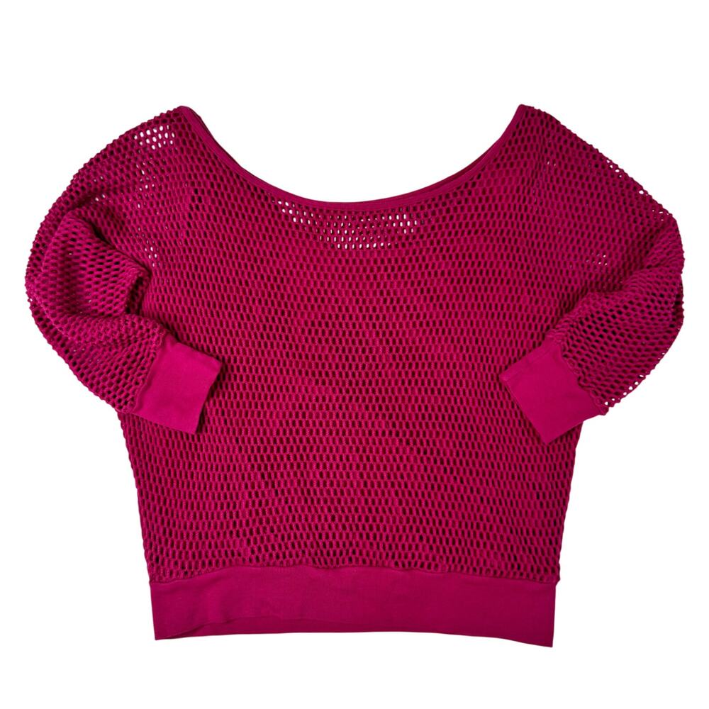 Vintage 80s Michael Carrie Fuchsia Mesh Crop Batwing Top Women's Medium Festival - Picture 3 of 16